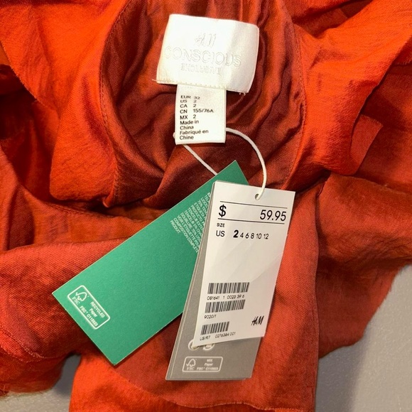NWT H&M Conscious Exclusive X Olivia Wilde Orange Ruffle dress size 2 - Picture 7 of 9